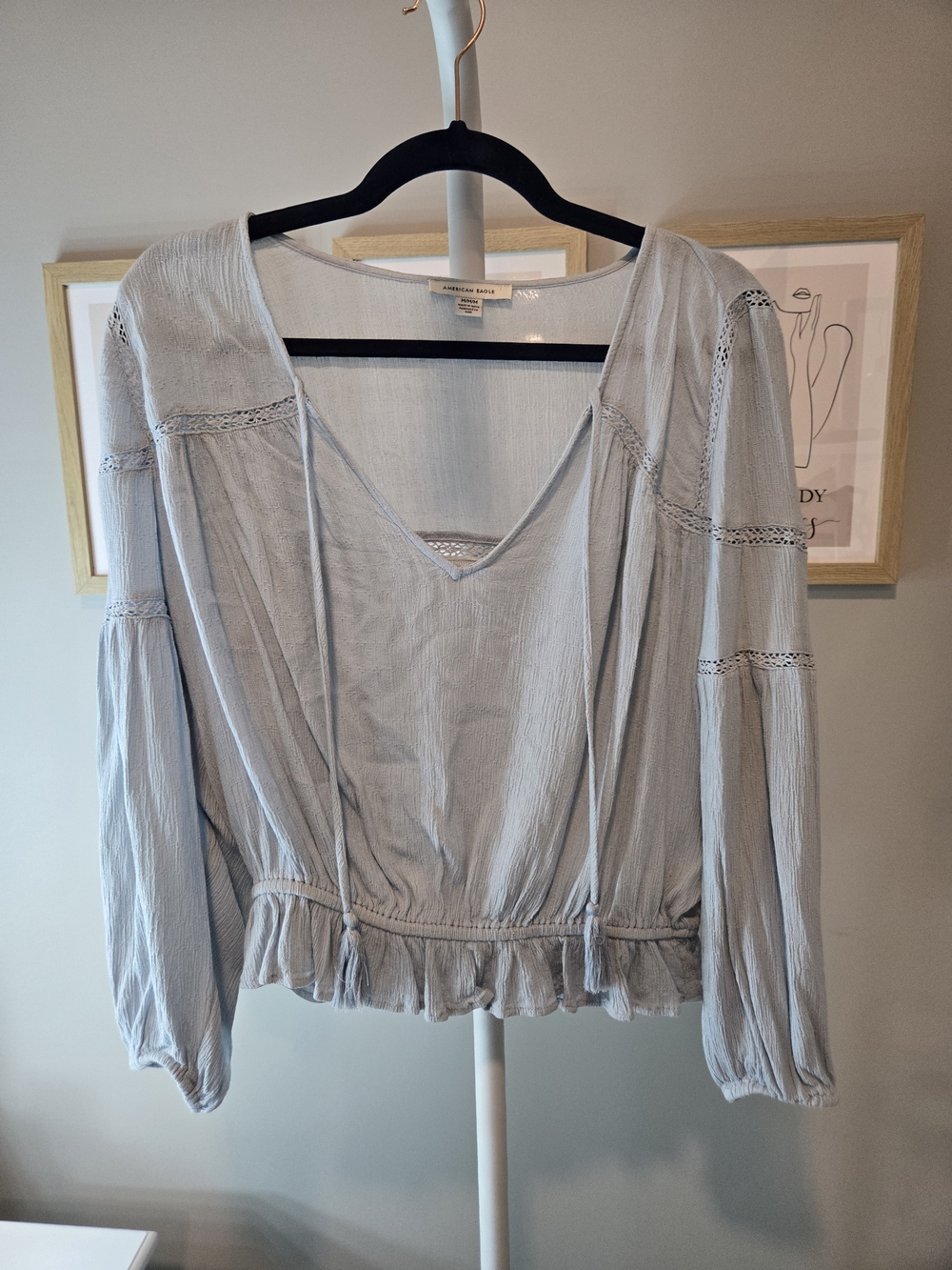 American Eagle Outfitters Light Blue Peasant Top with Tie